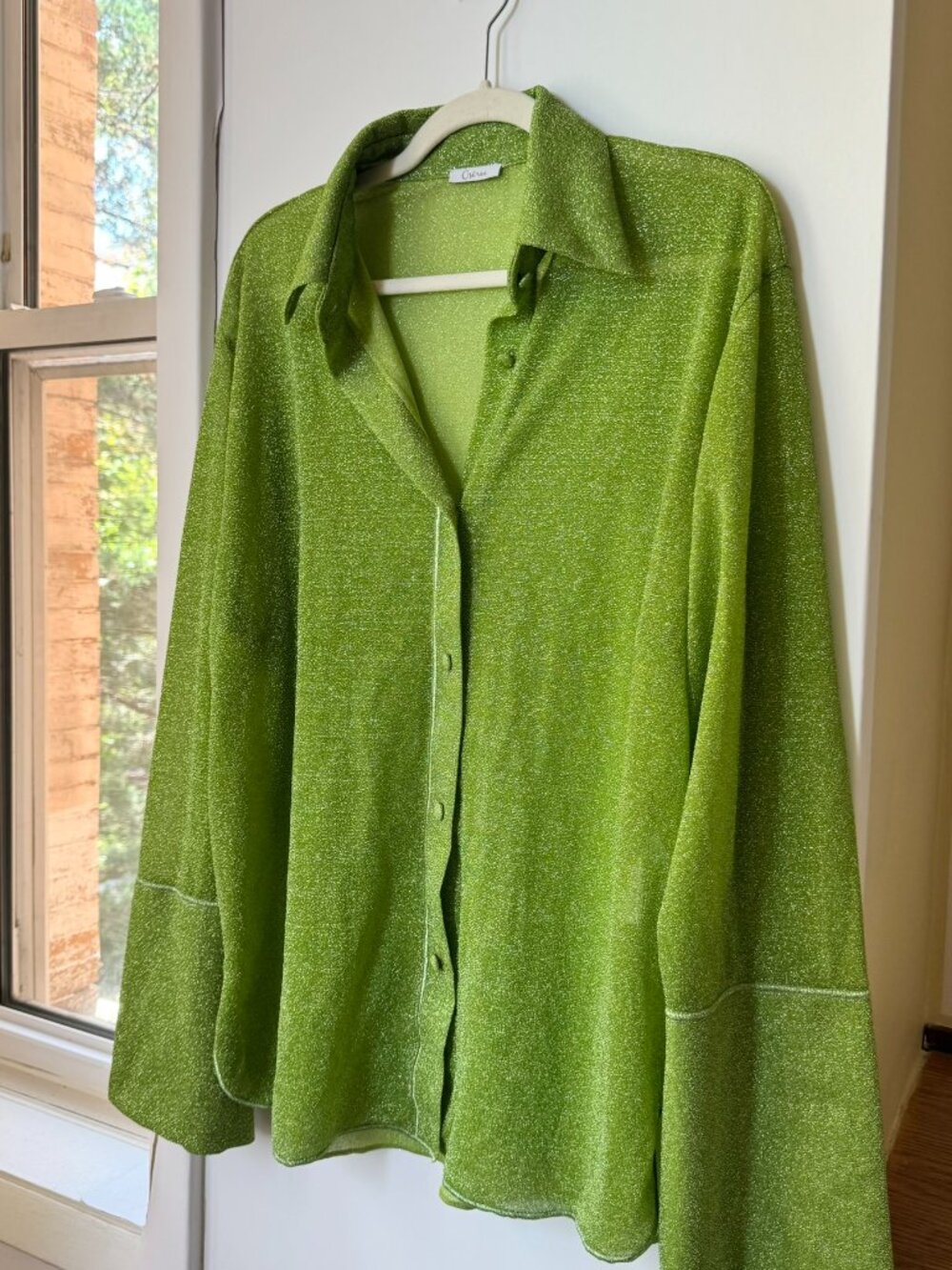 Oseree Lumiere Long Sleeves Shirt In Sparkle Lime Green M/L — image 4 of 8